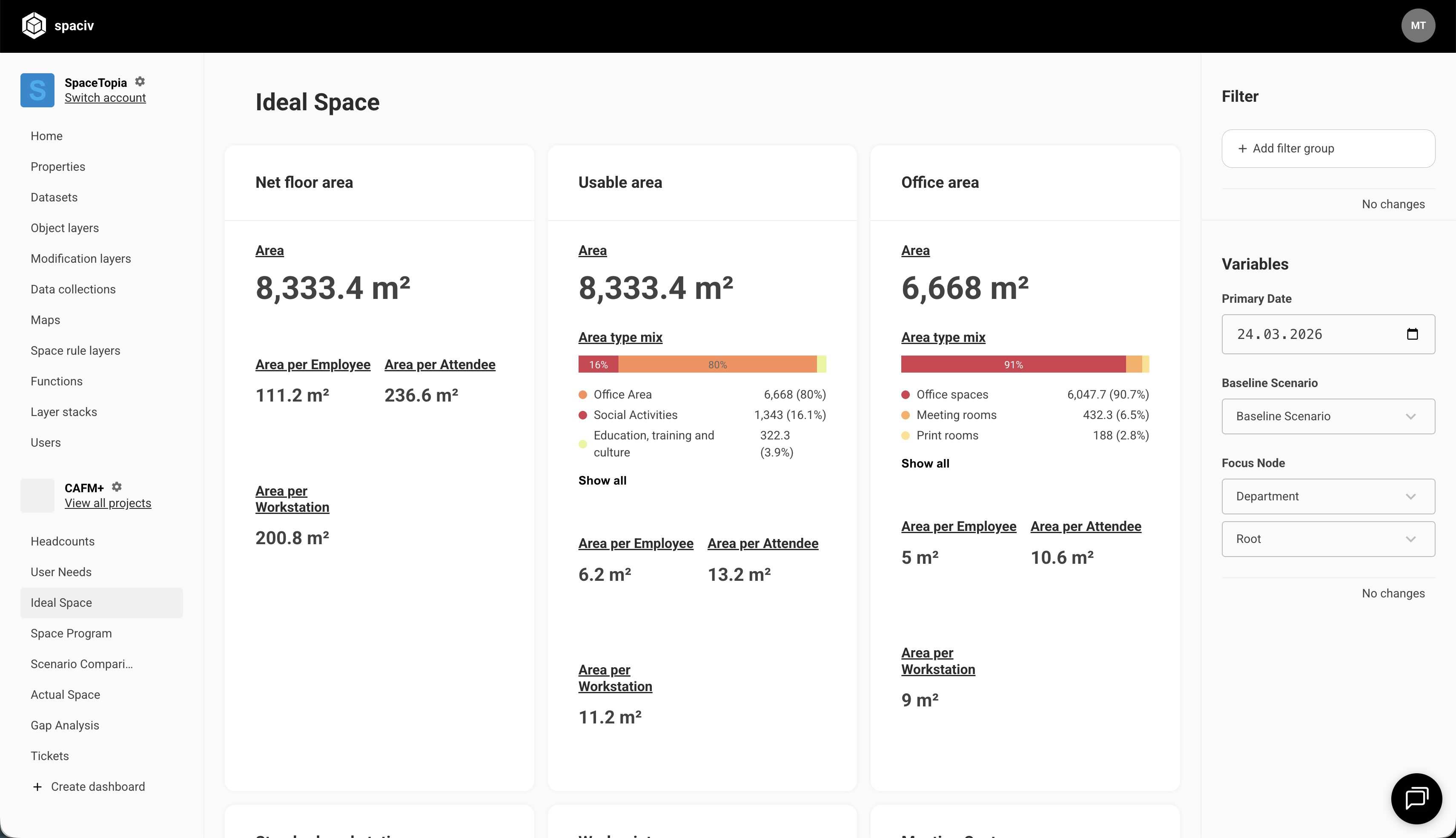 Space Analysis screen